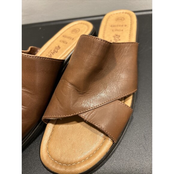 Romano Brazil Genuine Leather Size 8.5 Brown Lynda Sandals Slides Slip On - Picture 3 of 12